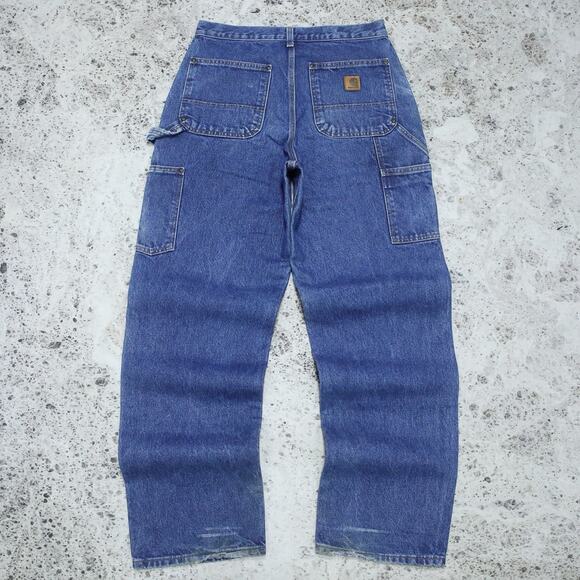 Vintage Carhartt B73 DST Faded Blue Jeans Denim Double Knee Carpenter Pant 31x32 - Picture 2 of 16